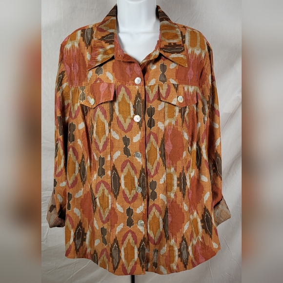 RUBY RD. Rust Southwestern Print Button Up Shirt Jacket  - Plus Size 18W - Picture 8 of 11
